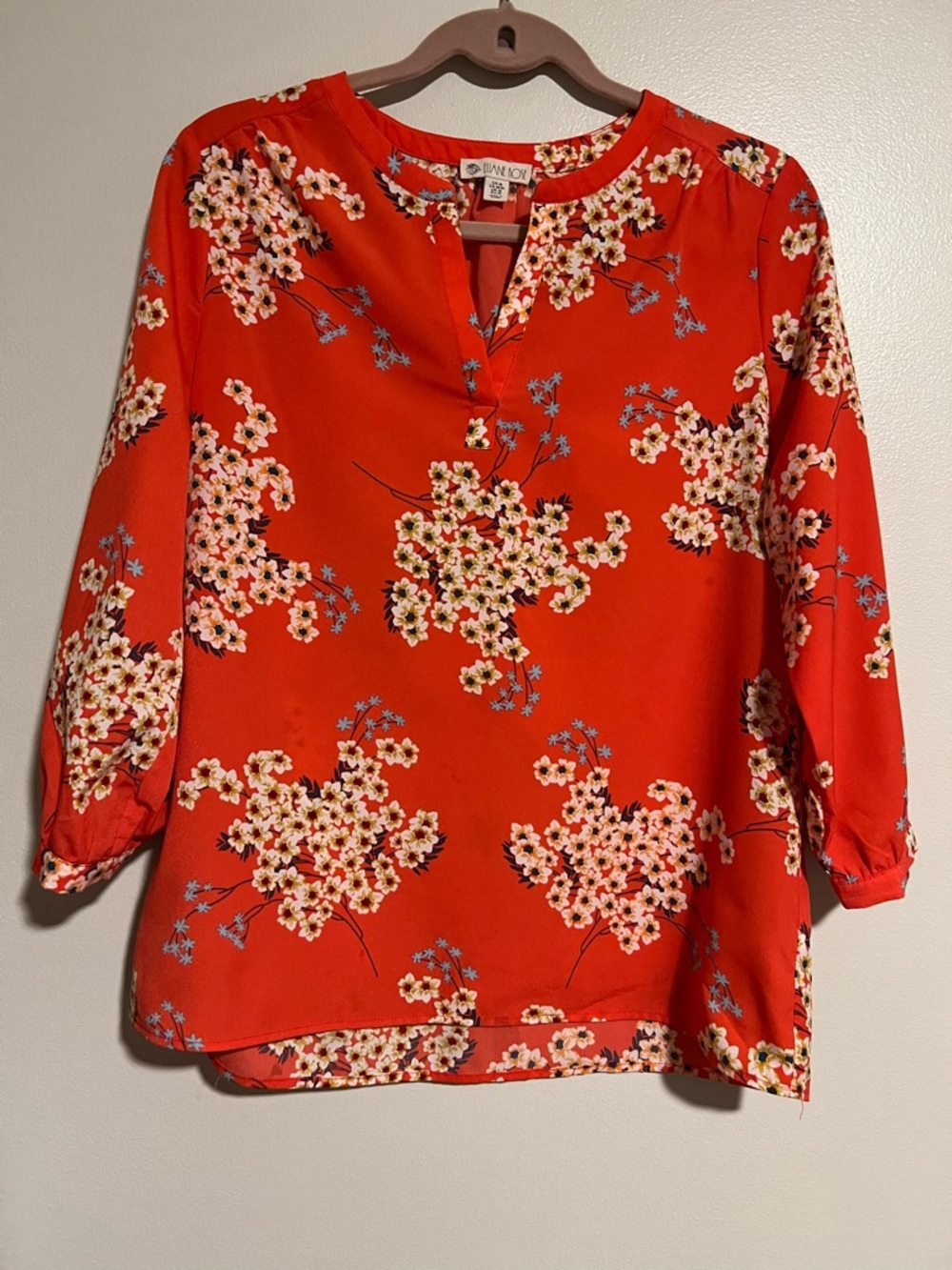Nine West Red Floral Split-Neck Blouse